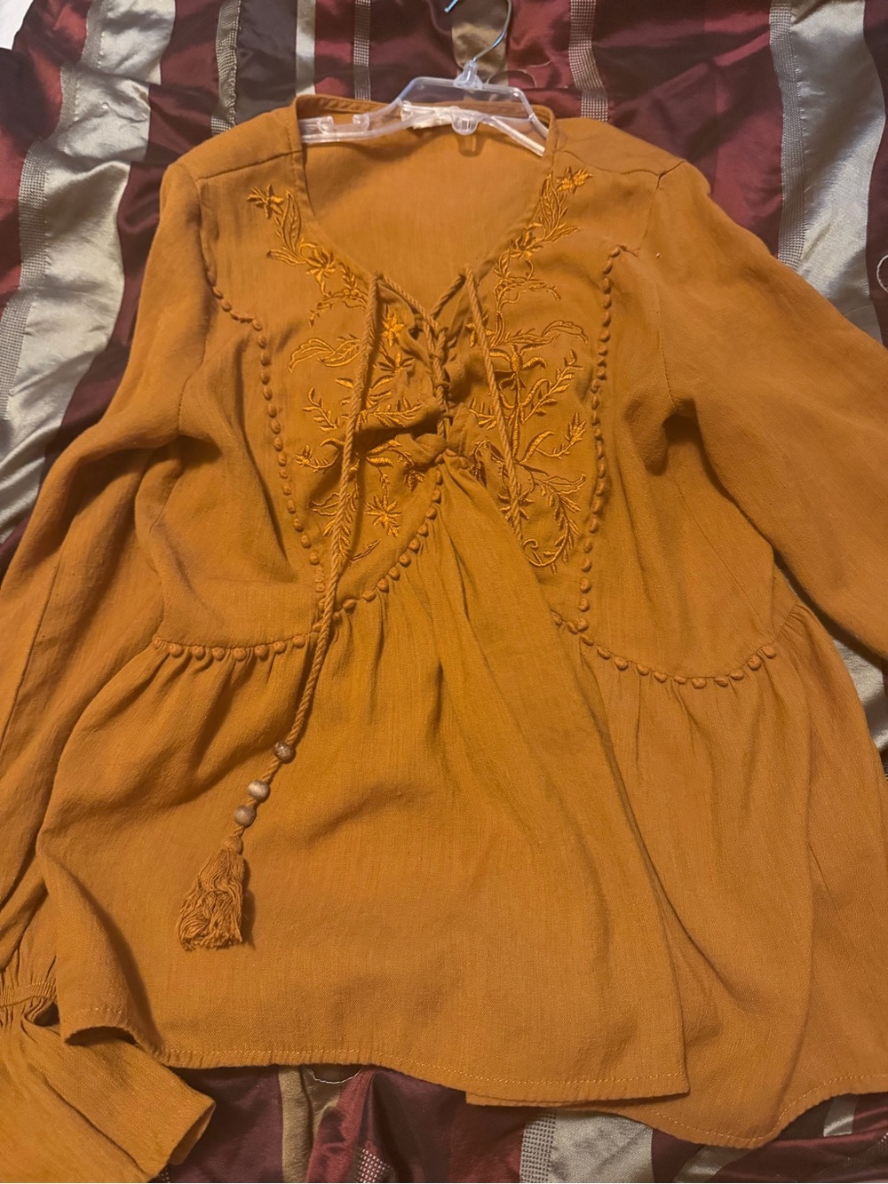 Altar'd State Mustard Embroidered Peasant Top